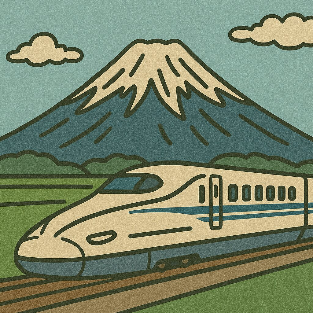 富士山と新幹線が走行しているイメージ