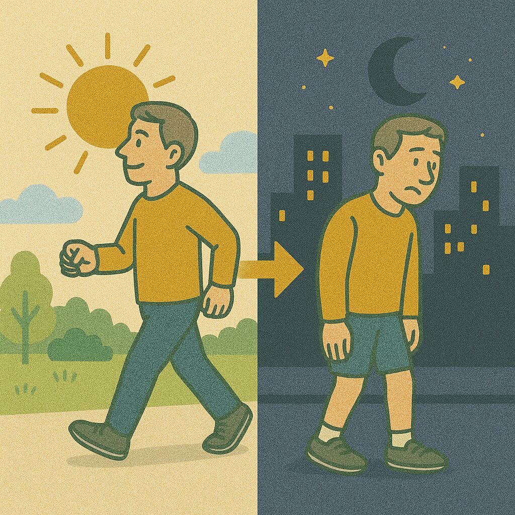 時間帯は朝か夕方が理想。夜遅い運動は控えよう