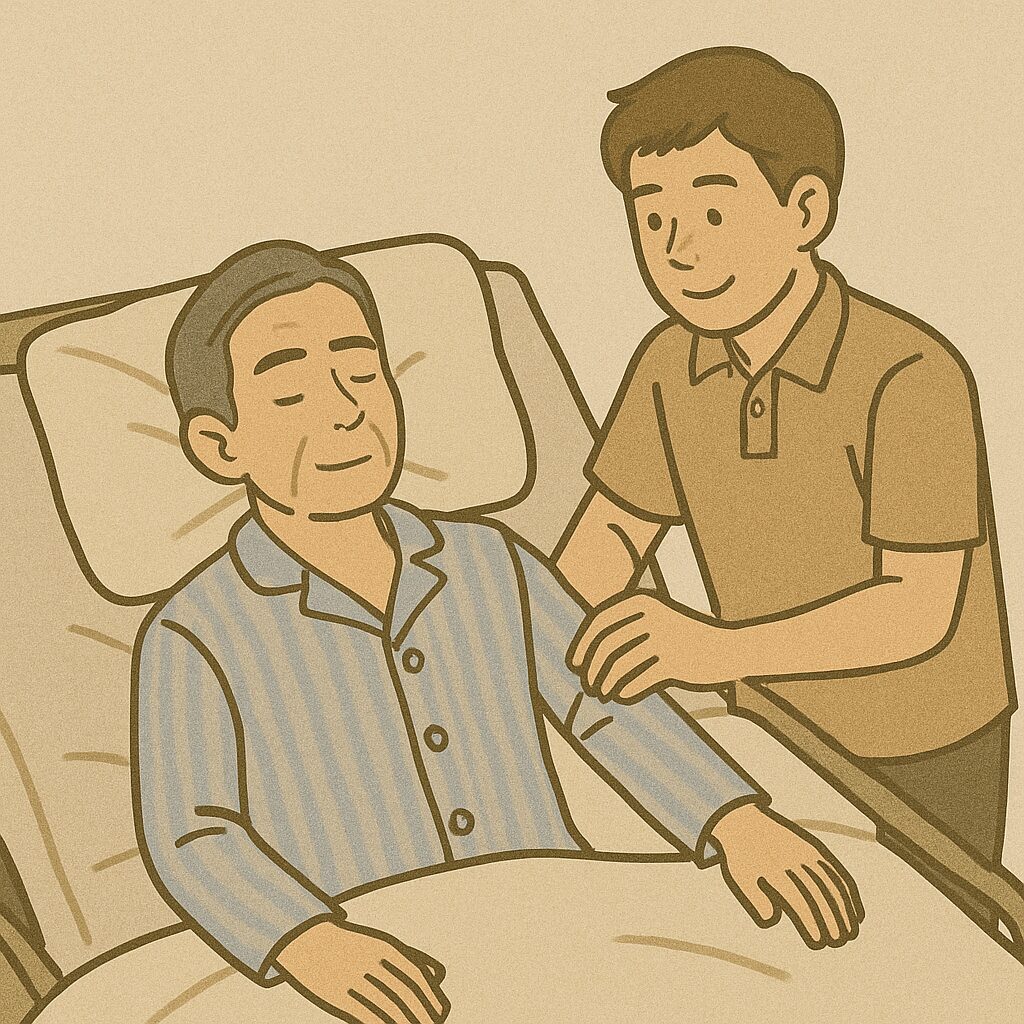寝たきりの男性には、寝たままでも着脱できるパジャマが必要です。