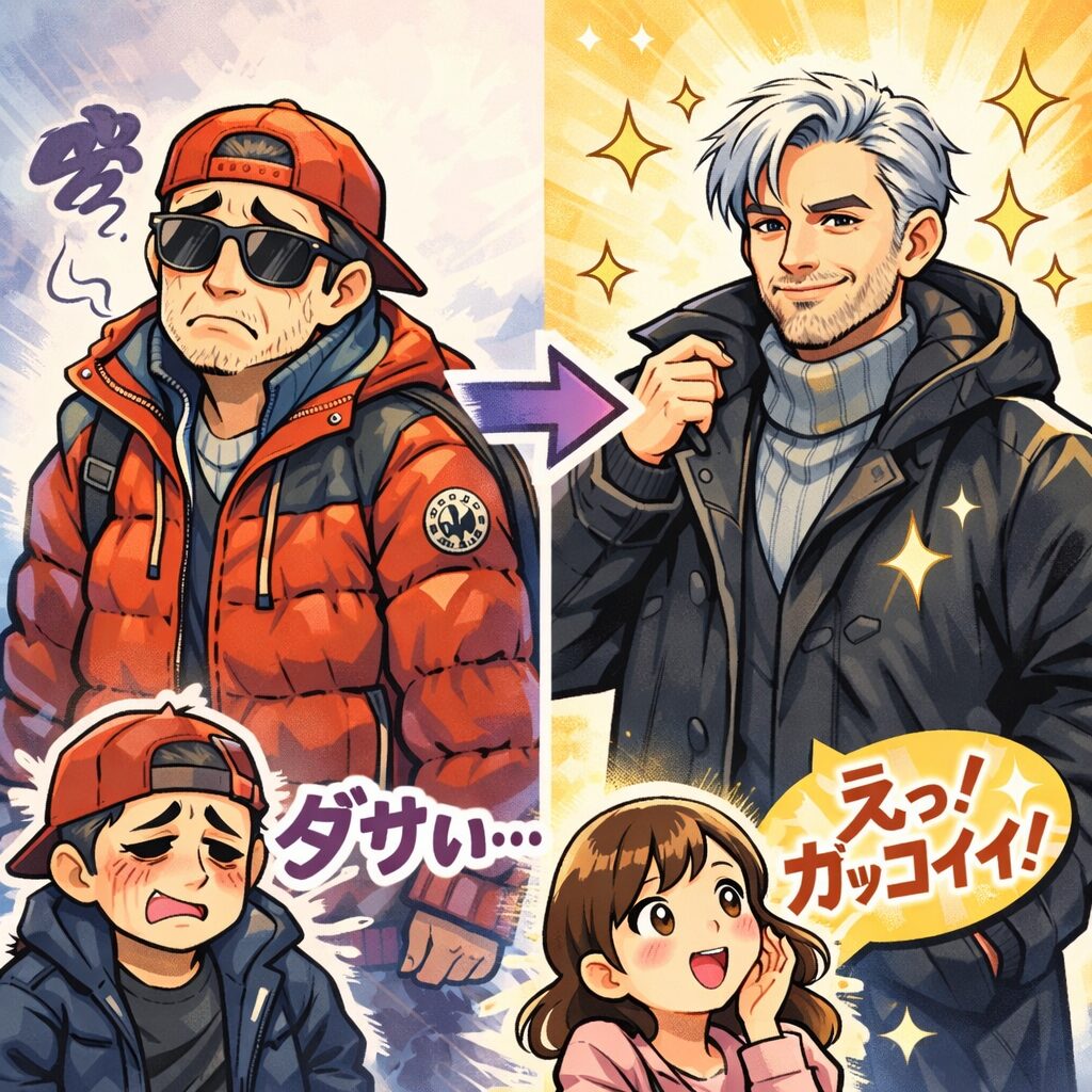 そのダウン、実は老け見えです｜9割のオジサンが知らないイケてるコートの真実